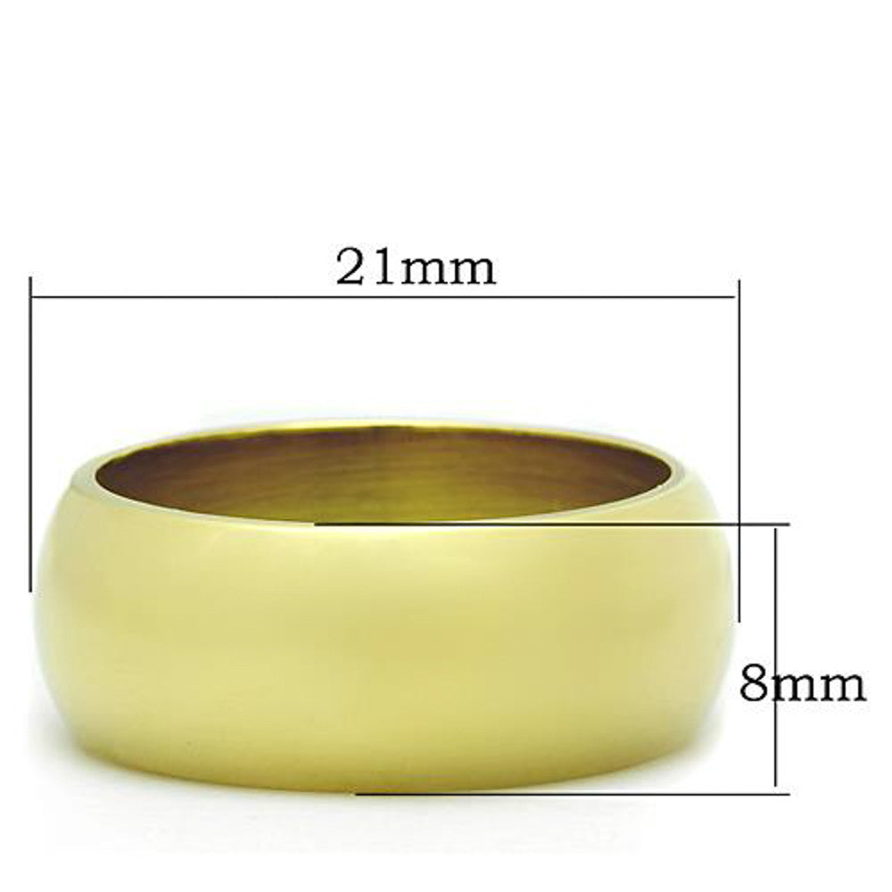 Stainless Steel 316, 14K Gold Ion Plated 8mm Wide Wedding Band Women's Size 5-10